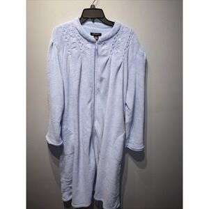 Womens Earth Angels Plush Light Blue Long Robe House Coat Zipper‎ Pockets Sz 2XL